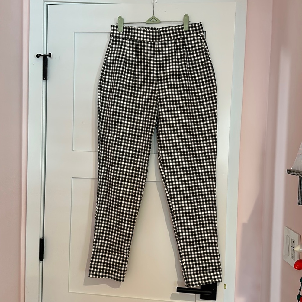 Vixen by Micheline Pitt black gingham cigarette pants size L